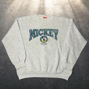Vintage Disney Mickey Mouse California Sweatshirt Gray Skater Baggy Size Large